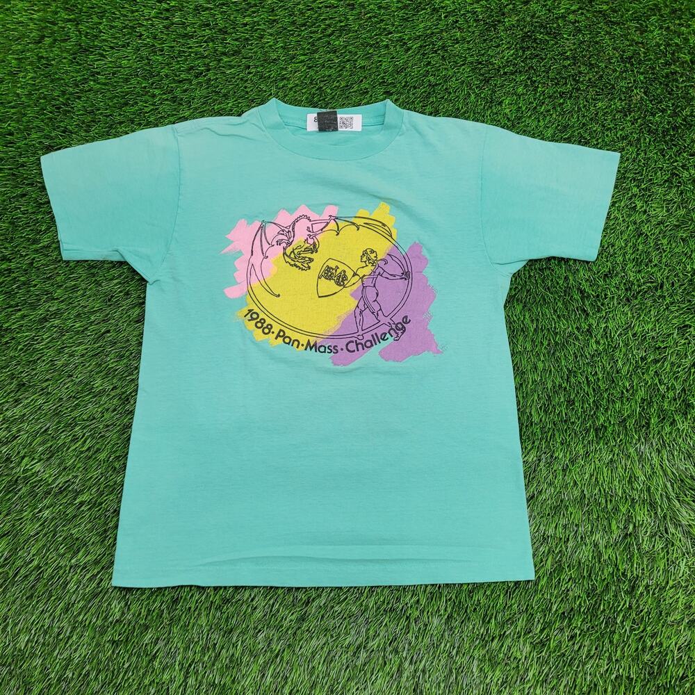 VTG 1988 Pan-Mass Challenge Tee Mens S Single Stitch USA Made Cycling Dragon